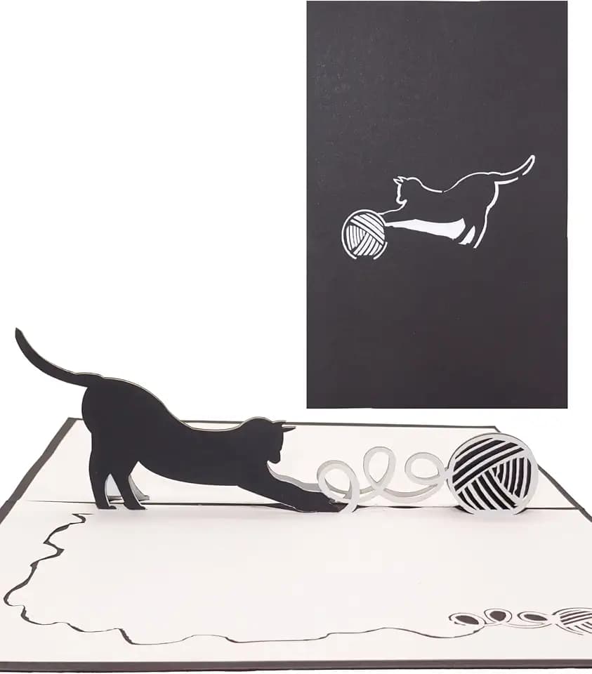 Pop-Up Karte Spielende Katze - Katzen Karten in 3D als Geburtstagskarte, Geschenk & Einladungskarten zum Geburtstag & Kindergeburtstag - Geschenkidee, Deko Katze Modell & Geschenkverpackung