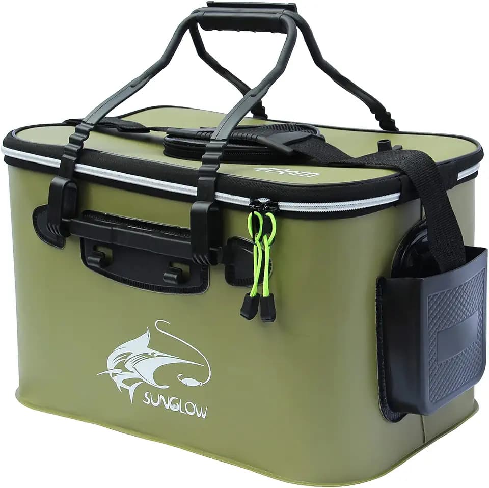 Angeleimer, 23L/30L/38L Tragbarer Faltbarer Angelköder-Eimer，Multifunktionaler Behälter für lebende Angelköder, Outdoor-Camping-Eva-Angeltasche und Fischschutzeimer