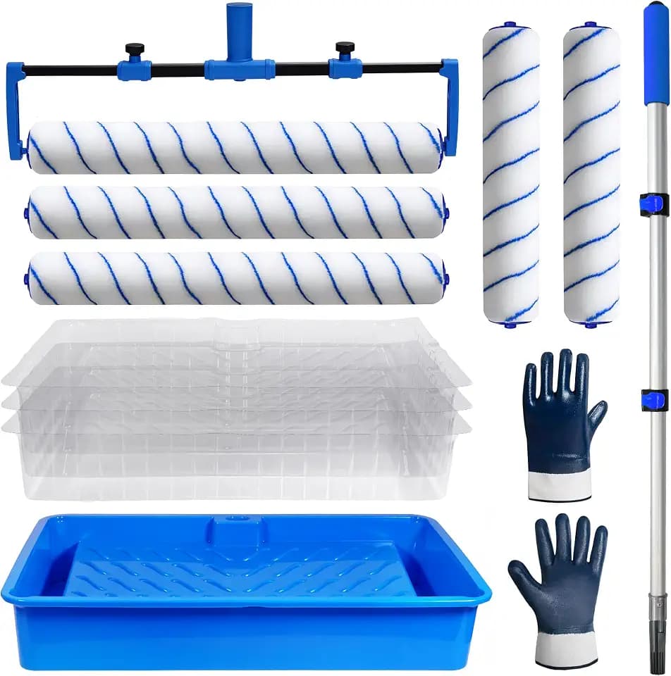 18 Inch Paint Roller Kit with Tray and Extension Pole for Wall Painting