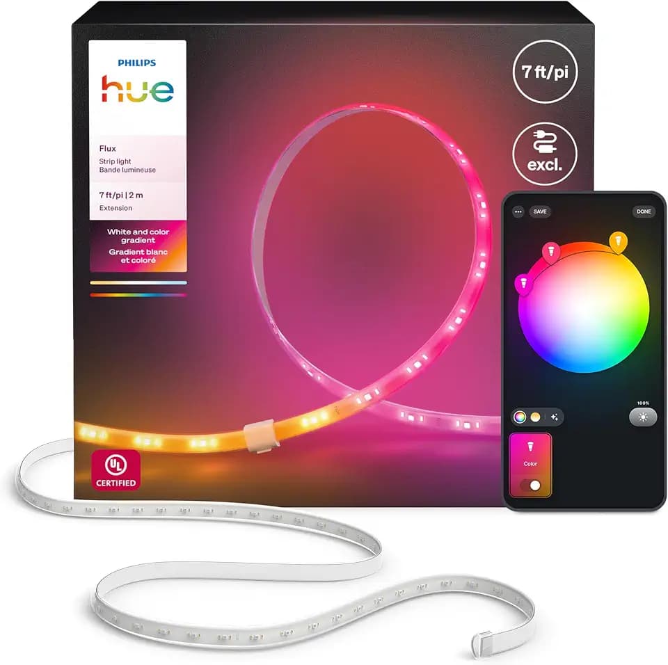 Philips Hue Flux 7-Feet LED Strip Light Extension, Vibrant Color and Ambiance, Flexible Indoor Lighting, Chromasync Color Blending, Cuttable, Extendable, Reusable, App and Voice Command