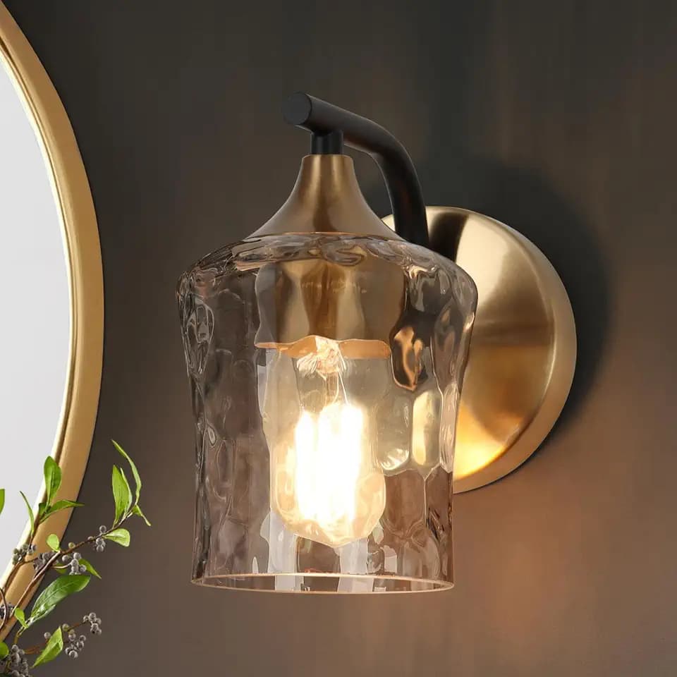 KSANA Black and Gold Sconce, Modern Wall Sconces Lighting Fixture with Textured Glass and Brass Finish for Bathroom, Bedroom, Hallway and Living Room