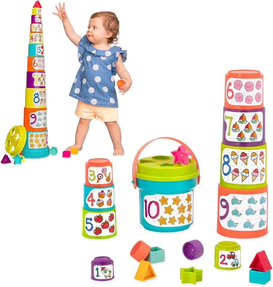 Battat Stacking Cups Shape Sorter, Sort & Stack Nesting Cups Set, Toddler