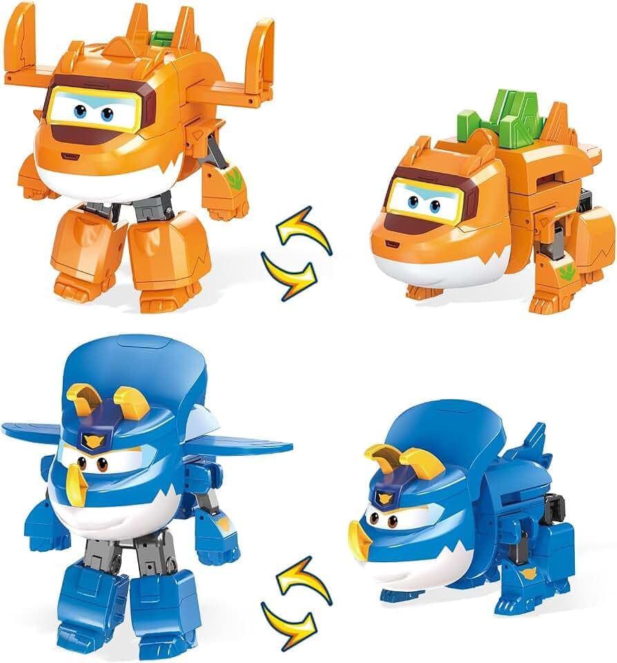 Super Wings Transformable Toys Playset, 5 in Stego and Trico Dinosaur Airplane Transforming Figures Toys Set, 3 in 1 Mode Rescue Bots Toy for Boys Girls, Plane Toy for Toddlers Kids Age 3 4 5 6