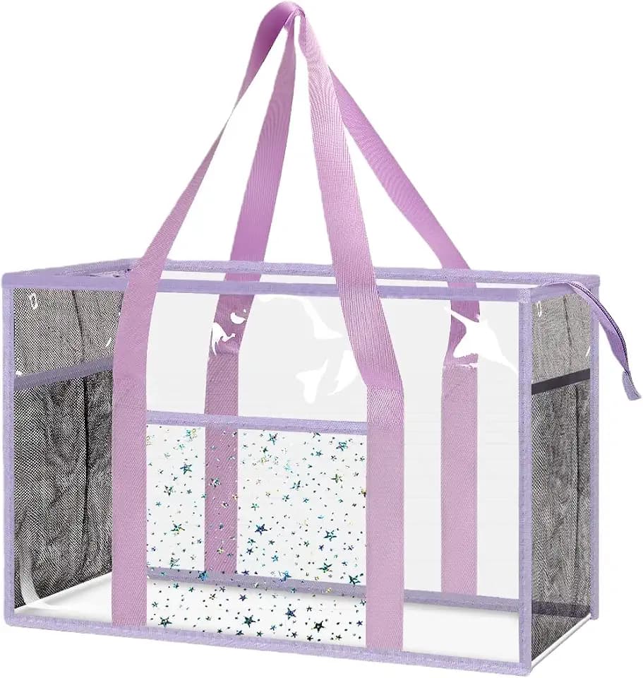 Clear Beach Tote Bag - Waterproof PVC Stadium Approved - Extra Large Transparent Bag for Pool, Concert