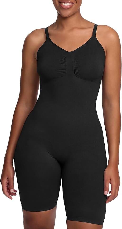 creamy fabrics Damen Figurformender Shapewear Bodysuit mit Shorts – Perfekt unter Kleidern – Starke Kompression für Bauch, Taille & Oberschenkel – Nahtlos & Verstellbare Träger