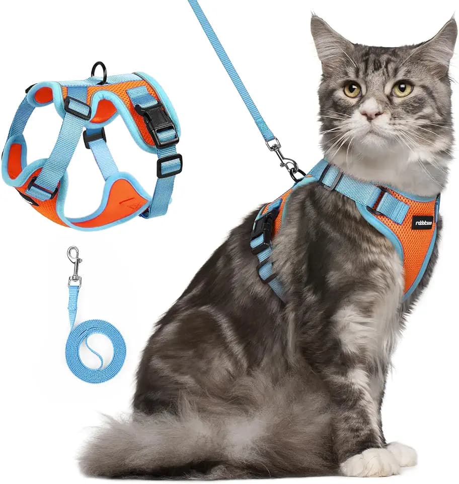 rabbitgoo Cat Harness and Leash Set, Escape Proof, Orange & Light Blue