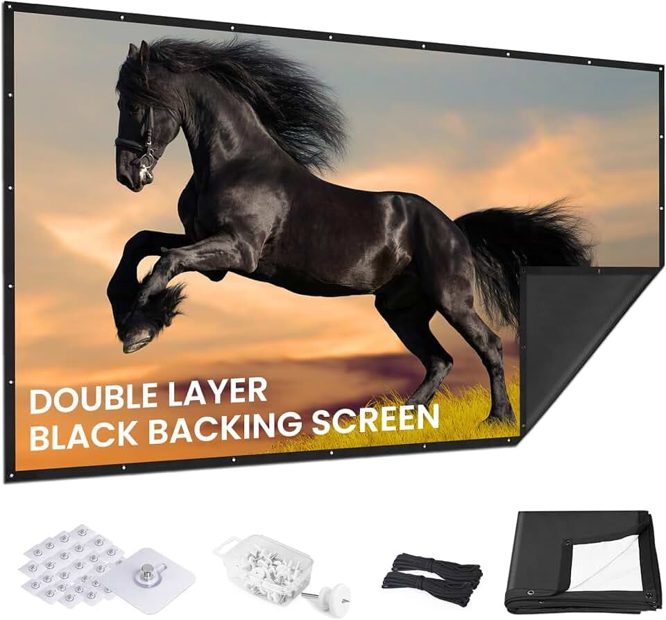 72 Inch Projector Screen with Black Backing, Foldable 16:9
