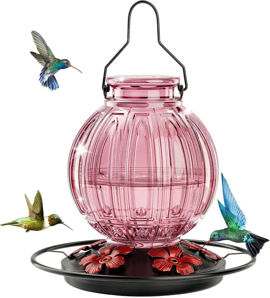 Glass Hummingbird Feeder for Outdoors Hanging, 26 fl oz Bird Nectar Feeder