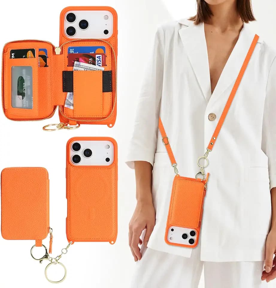 Cavor for iPhone 18 Pro/17 Pro Wallet Case with Card Holder, Orange