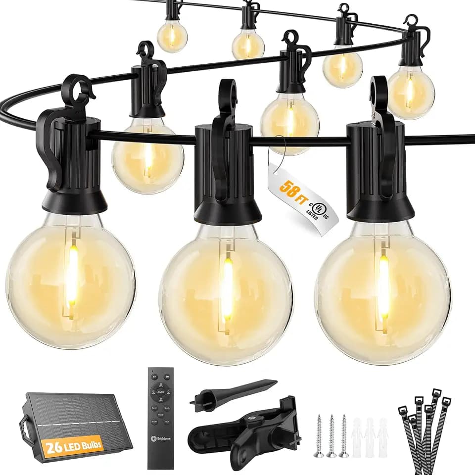 Brightown 58FT 26LED Solar String Lights Outdoor with Remote & USB Port