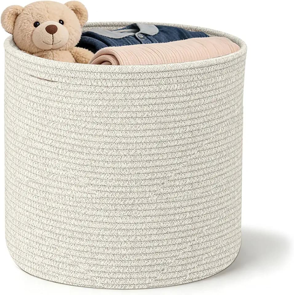 Wäschekorb Geflochten D40*H35cm, Aufbewahrungskorb mit Griffen, Wäschesammler Handarbeit, Korb Aufbewahrung für Decken, Spielzeug, Kuscheltier, Kleidung, Beige