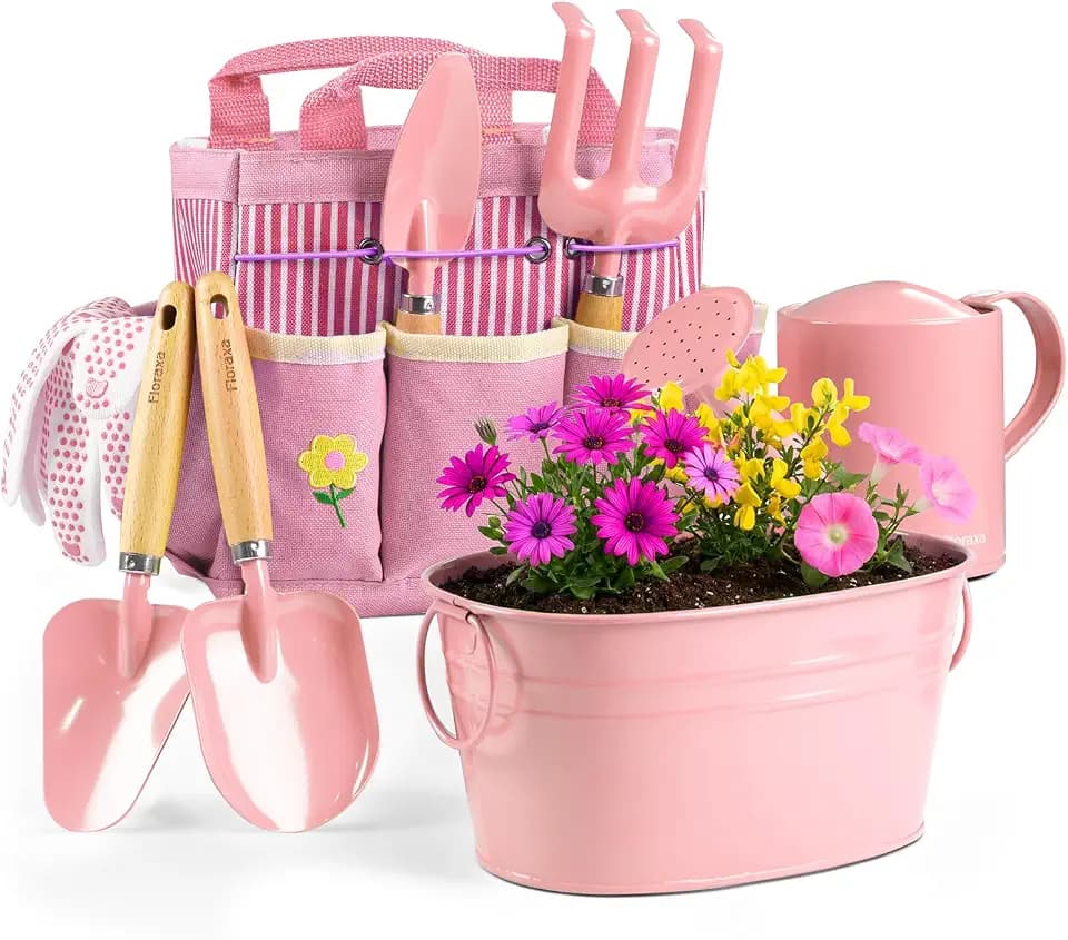 Kinder-Gartenset, kindersicheres und Robustes Werkzeug für Spaß im Freien, Kreativität zu fördern (Rosa)