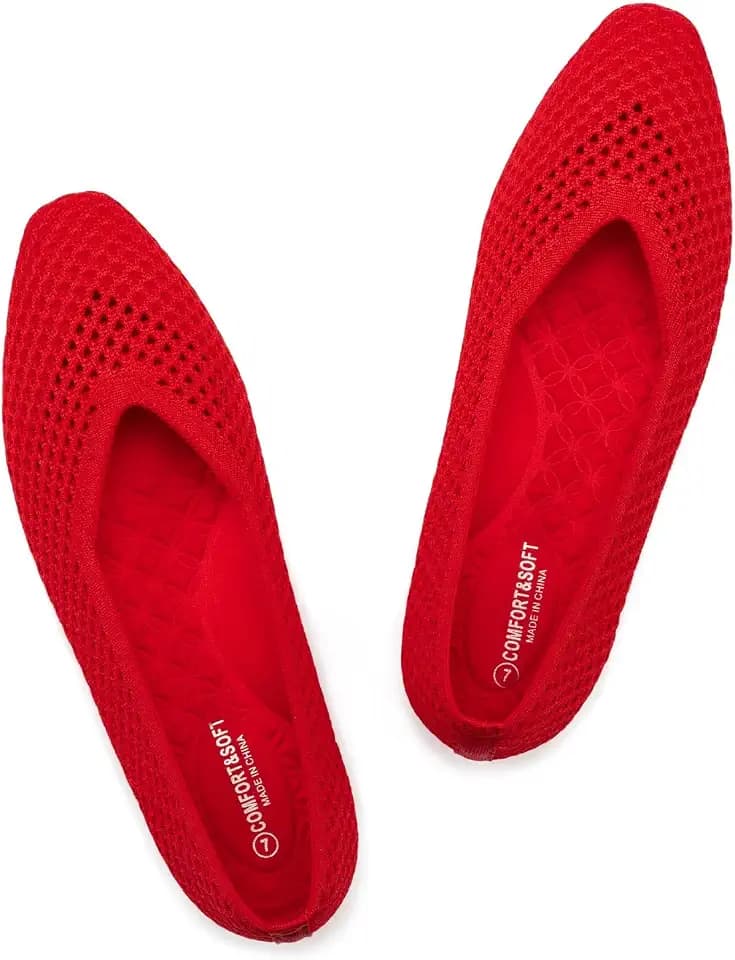 Frank Mully Women's Flats Square-Toe Knit Mesh Flats Shoes with Arch Support Slip on Washable Ballet Shoes for Work