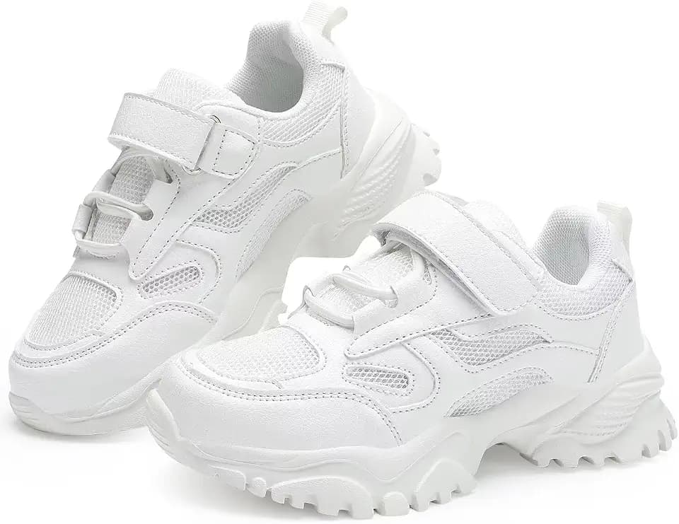 DSWED Unisex-Child Leather Lightweight Breathable Knit Athletic Running Sneakers for Kids Shoes for Boys Girls