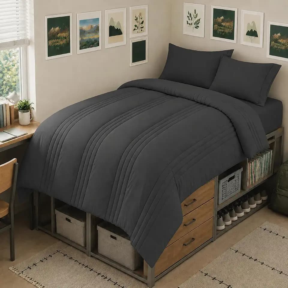 CozyLux Twin XL Comforter Set Dark Grey - 5 Pieces Complete Bedding Set