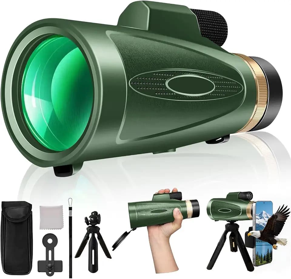 Monocular Telescope 80X100 HD High Power with Smartphone Adapter Tripod Larger Vision Monoculars for Adults with BAK4 Prism & FMC Lens Suitable for Bird Watching Hiking Camping Wildlife-Green