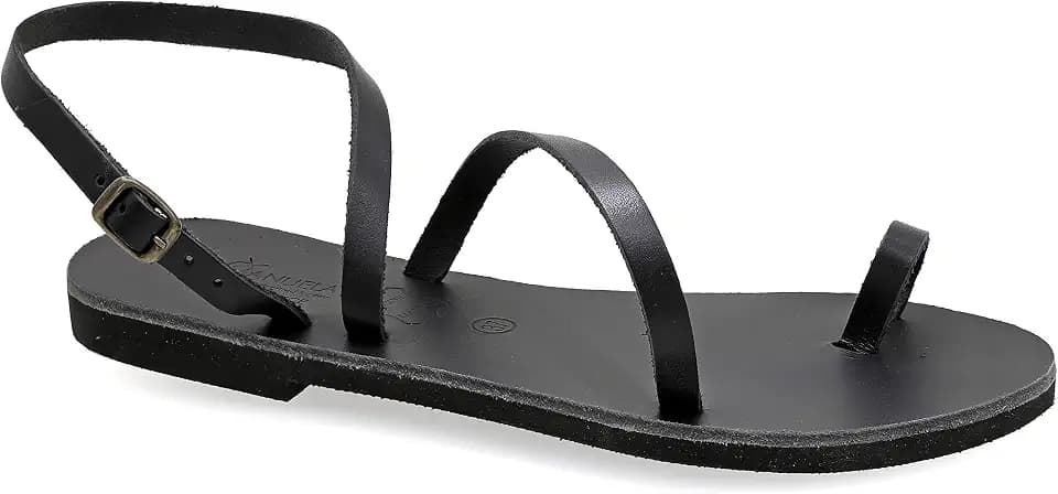 Emmanuela Ancient Greek Handmade Leather Flat Sandals, Quality Summer Shoes for Women with adjustable buckle strap, Toe Ring Strappy Sandals, Boho Chic Ankle Cuff Sandals