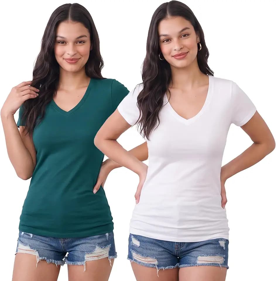 Emmalise Women's Short Sleeve T Shirt V Neck Tee Junior and Plus Sizes