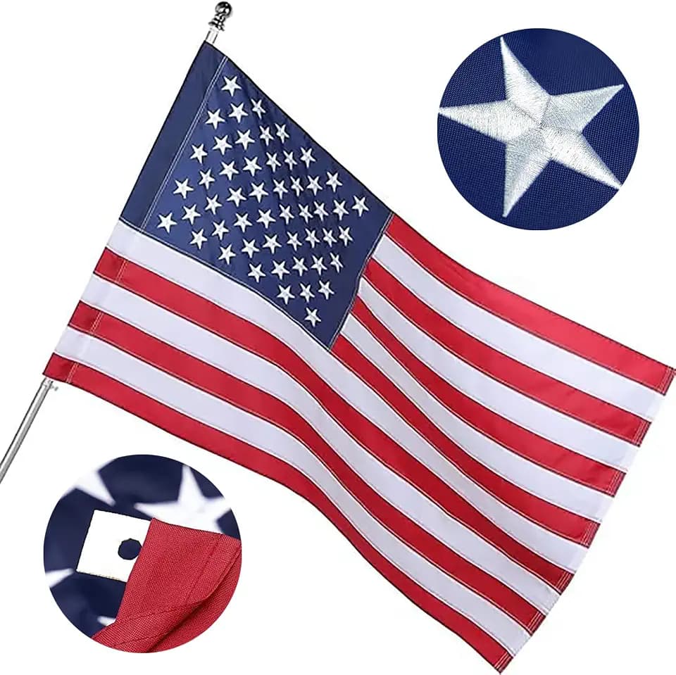 3x5 Ft American Flag Pole Sleeve - Embroidered Stars - UV Protected - Heavy Duty for Outdoor & Indoor Use (Pole Not Included) (3x5 FT)