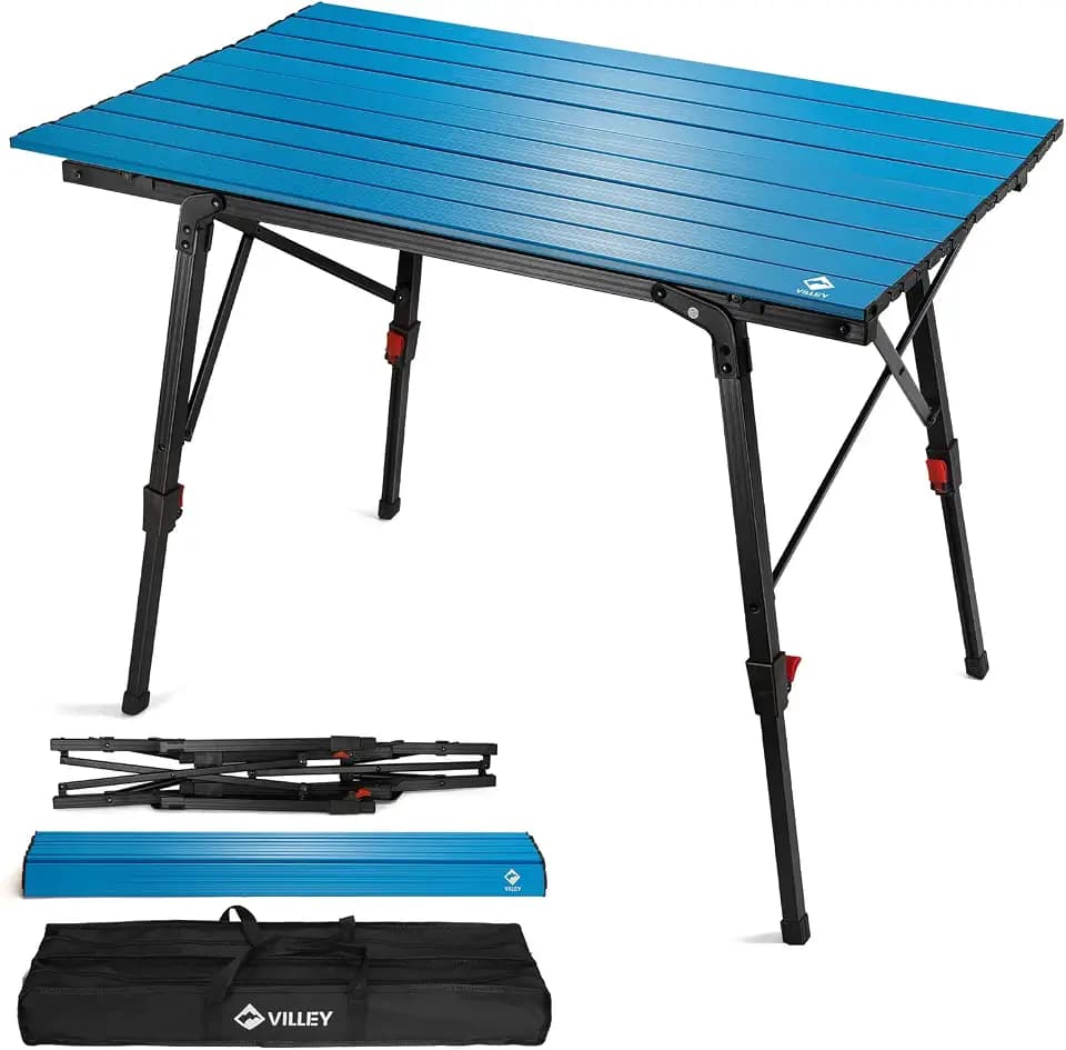 VILLEY Portable Camping Table with Adjustable Legs, Aluminum Folding Table