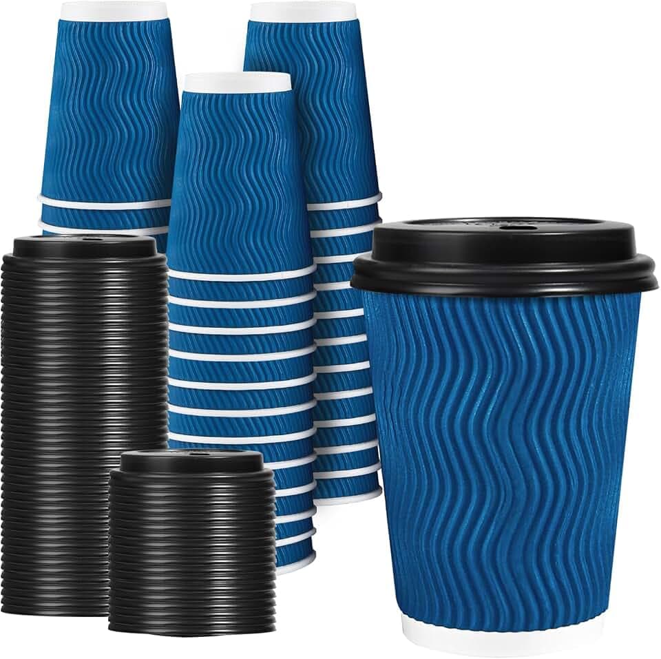 Lamosi Coffee Cups with Lids 12 oz 50 Pack, Disposable To Go Cups with Lid