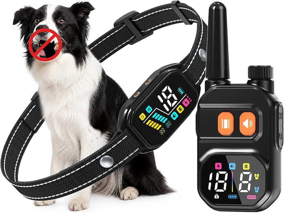 Dog Training Collar with Remote: 2-in-1 Bark & Shock Collar, 4 Training Modes, IP67 Waterproof Rechargeable for Outdoor Walks & Owner Away, 5-26IN Nylon for Small Medium Large Dogs