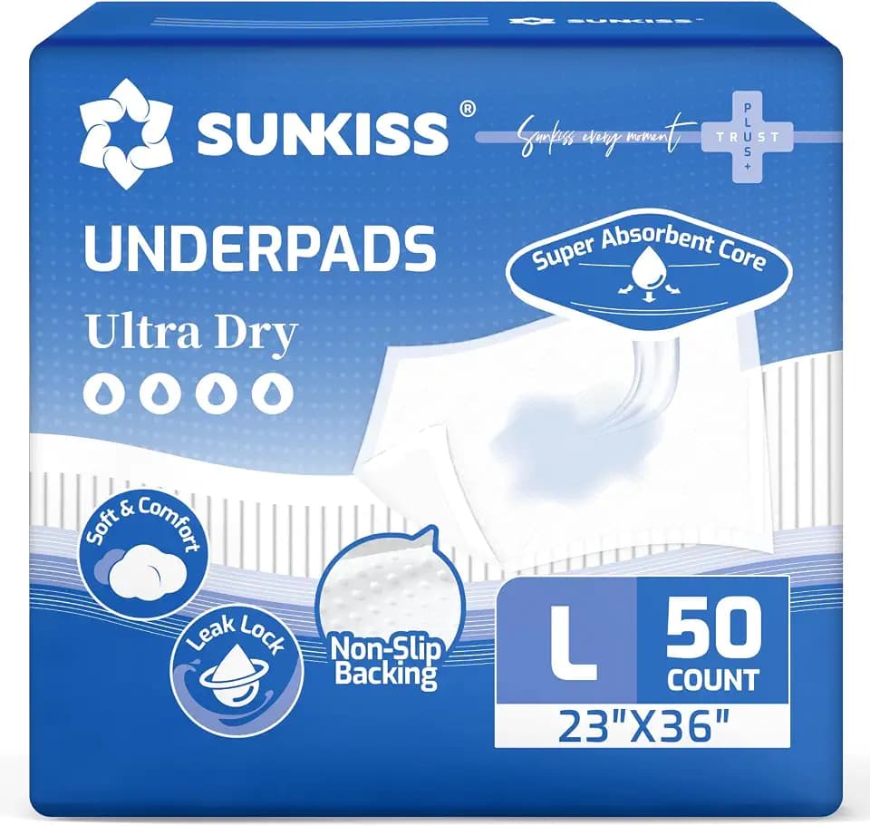 SUNKISS Disposable Bed Pads 23" x 36", Super Absorbent Pee Pads, 50 Count