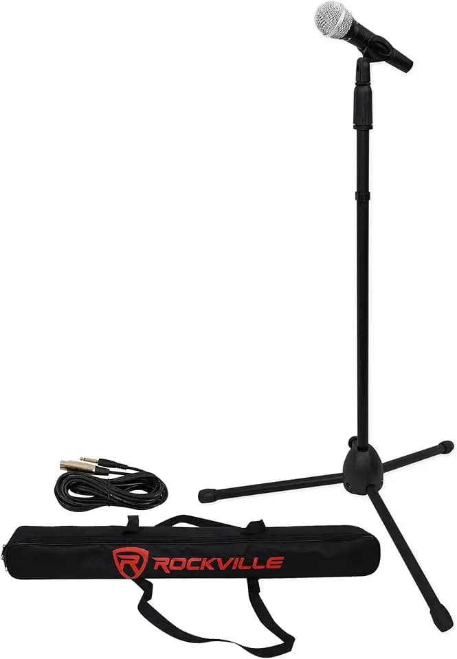 Rockville Pro Mic Kit 1 Metal Microphone with Stand, Carry Bag, Cable