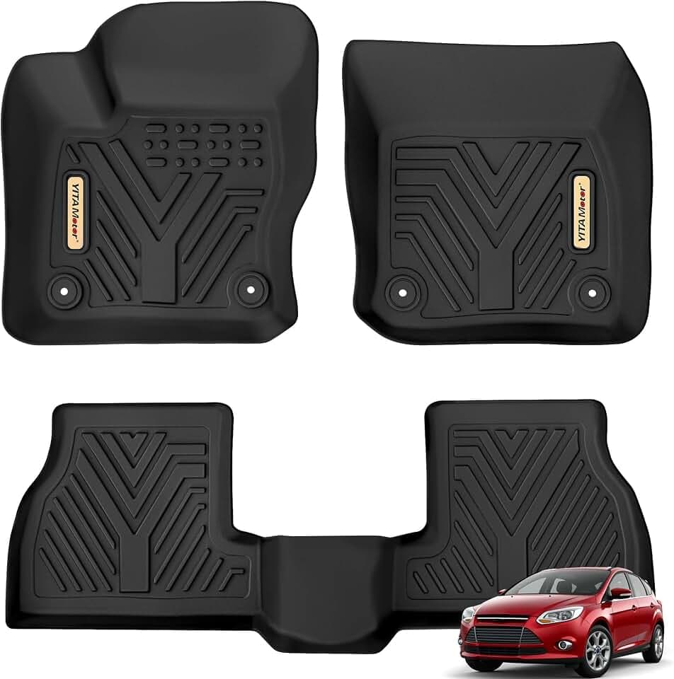 YITAMOTOR Floor Mats Fit for 2012-2018 Ford Focus S/SE/SEL/ST/Titanium, TPE All Weather Custom Fit Protection Floor Liners for Focus, 1st & 2nd Row Car Mats Set Accessories Waterproof, Black