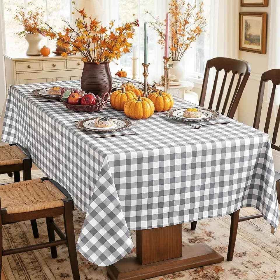 SASTYBALE Checkered Vinyl Tablecloth Rectangle 60 x 84 Inch, Grey and White
