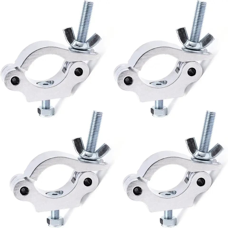 MFL. Heavy Duty Truss Clamp, 660 lb Aluminum Alloy DJ Light Clamps, Fits 1.5-2.0 Inch Truss for Stage Lighting Projector Par Lights, TUV Certificated ID: 50393001, Silver, Pack of 4