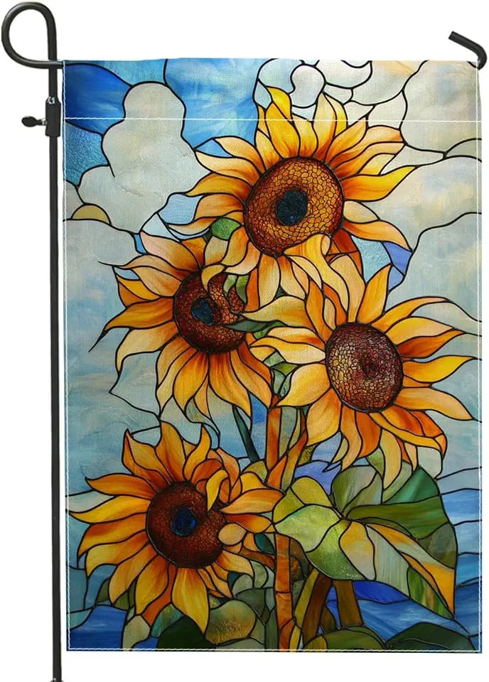 Sunflower Garden Flag, Yellow Floral Background Spring Summer Home Decor Banner, Double Sided Outdoor Lawn Decoration 12x18 Inch