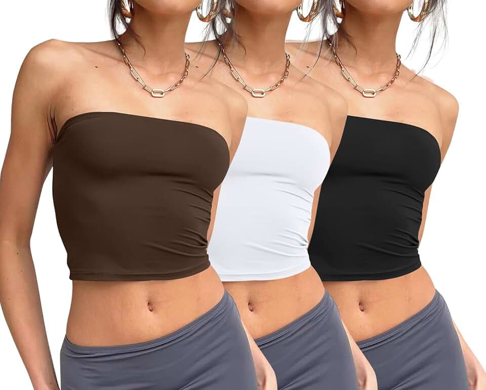 Trendy Queen Womens 3 Pack Strapless Tube Tops Summer Crop Bandeau