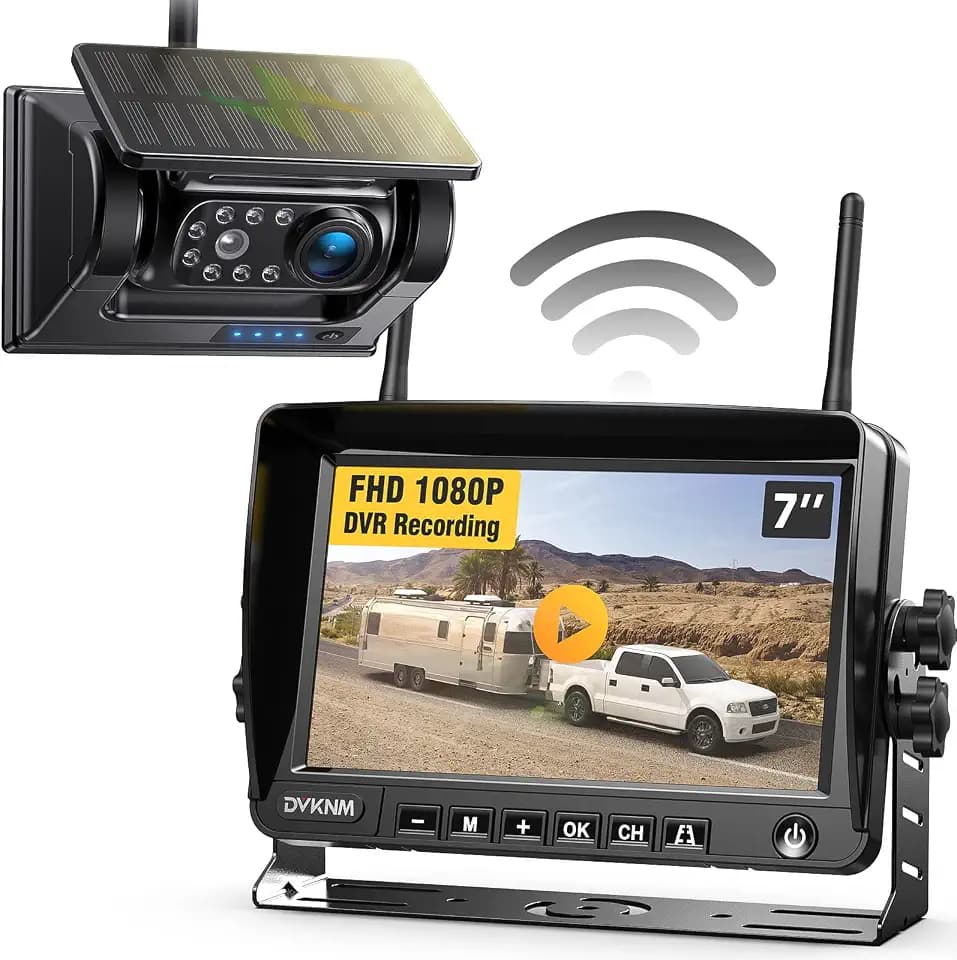Magnetic Solar Wireless Backup Camera with 7" 1080P IPS DVR Monitor
