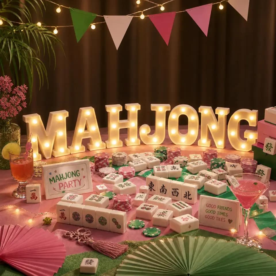 Ganeen 7 Pcs Mahjong LED Letter Lights Battery Powered Table Sign
