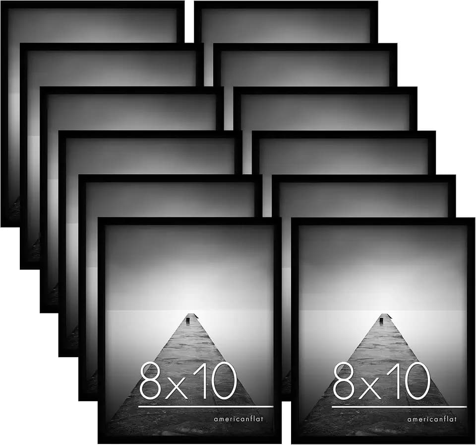 Americanflat 12-teiliges Bilderrahmenset 20x25 cm in Schwarz - Bildergalerie-Rahmenset mit Poliertem Glas - Bilderrahmen mit Horizontalen und Vertikalen Formaten für Wand und Tisch