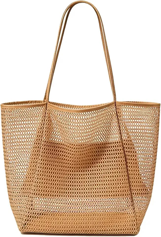 Women's Large Mesh Beach Bag Tote–Waterproof Sandproof Foldable with Zipper Pockets for Summer Travel & Vacation