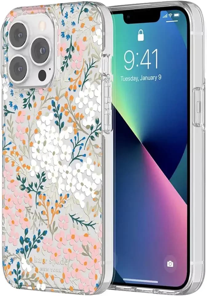 kate spade new york iPhone 13 Pro Case, Compatible with Wireless Charging - Multi Floral Rose and Pacific Green