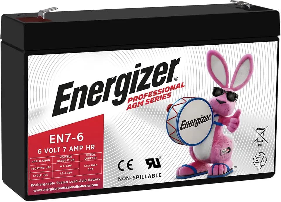 Energizer EN7-6, 6 Volt 7 Amp Hr, Long Lasting Sealed Lead Acid AGM Rechargeable Battery Ideal for Use in Emergency Illumination, Backup Power, Kids Ride On, and More