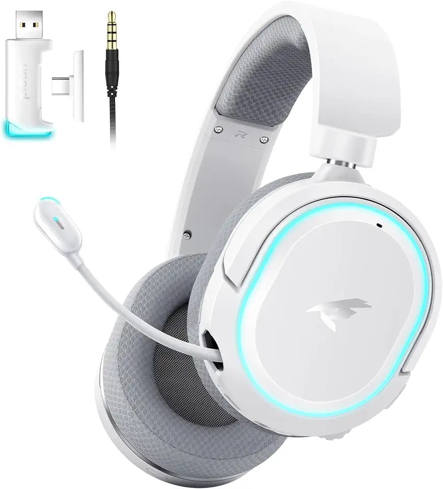 Picun G2 Wireless Gaming Headset with Mic for PC PS5 PS4 Switch, White Grey