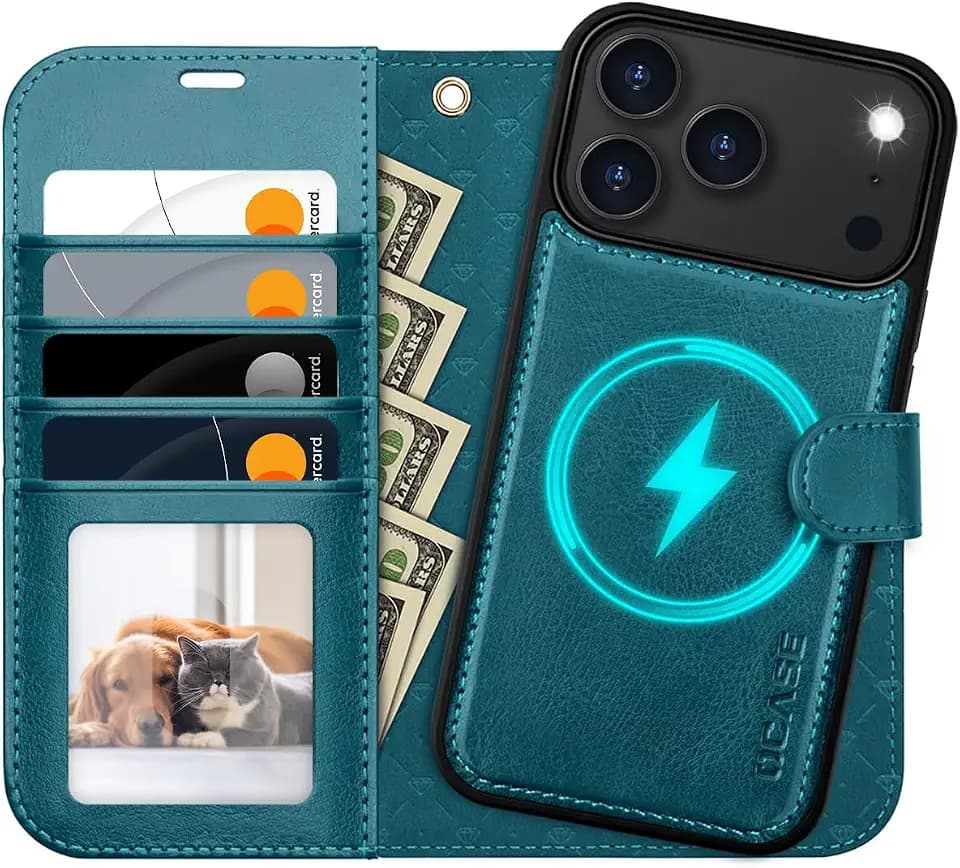 OCASE for iPhone 18 Pro Max/17 Pro Max Detachable Wallet Case, Peacock Blue