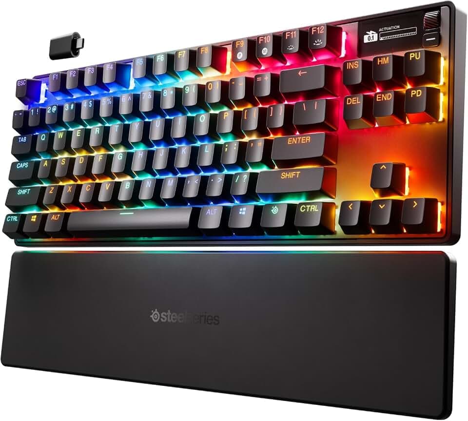 SteelSeries Apex Pro TKL Gen 3 Gaming Keyboard - OmniPoint 3.0 Analog Magnetic Switches, Quickset Auto-Presets (Rapid Trigger, Rapid Tap/SOCD, Protection Mode), OLED, RGB, PBT Keycaps, 2.4G+BT, Black