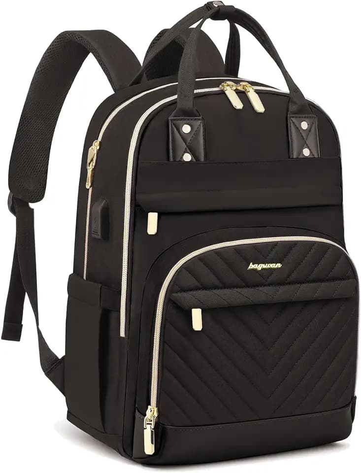 bagswan Laptop Backpack for Women Teen Girls: 17.3 Inch School Backpack with USB Charger Waterproof College Bookbag Casual Daypack Computer Backpack for Work Travel Backpacks for Teacher Nurse Black