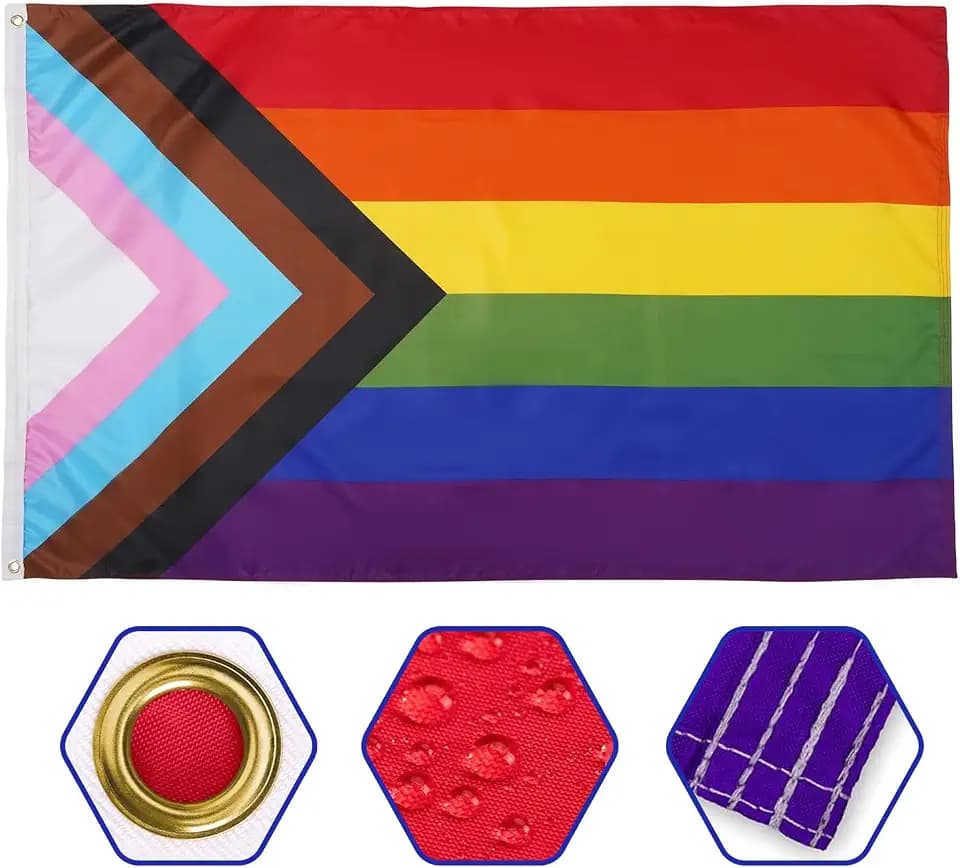 ROTERDON Premium Progress Pride Rainbow Flag 3x5 Ft - Longest Lasting Heavy Duty Nylon 220D Sewn Stripes, Outdoor Progressive Flag with Brass Grommets