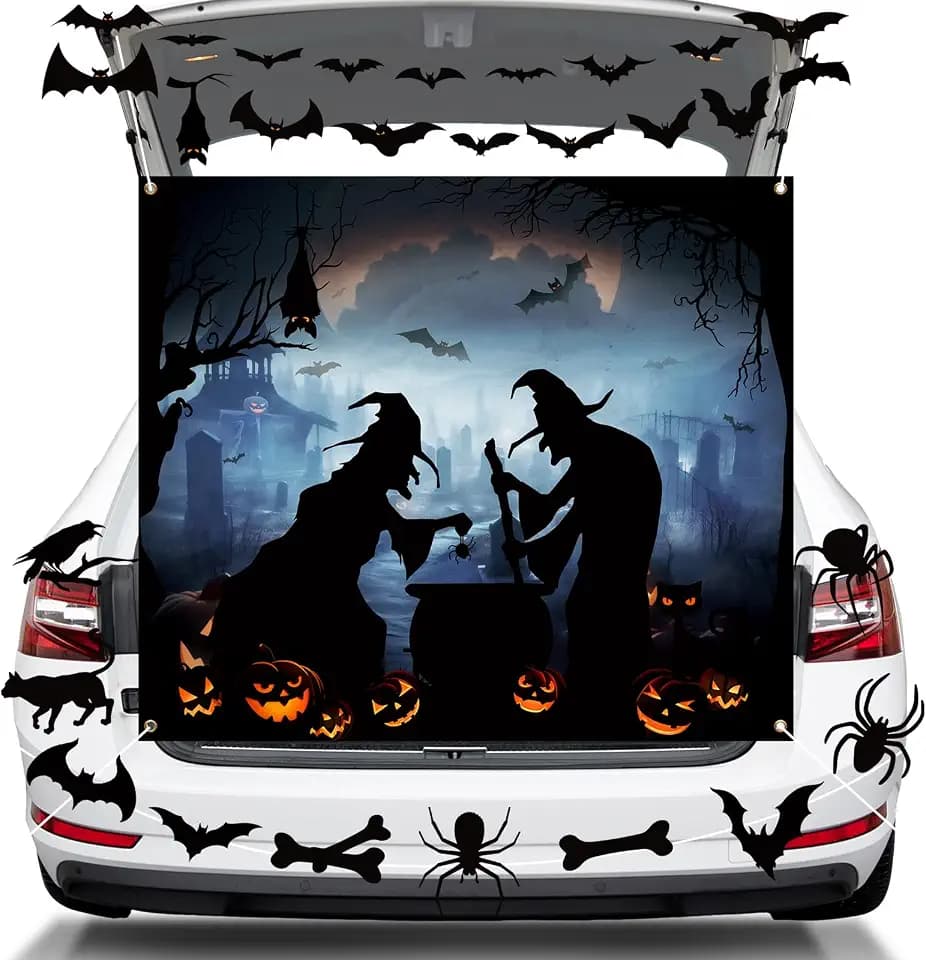 29 Pieces Halloween Witch Trunk or Treat Car Decorations Kit Halloween Witch Decoration Witch Pot Car Banner Bat Spider Car Archway Garage Backdrop Decor for SUV Outdoor Halloween Decor