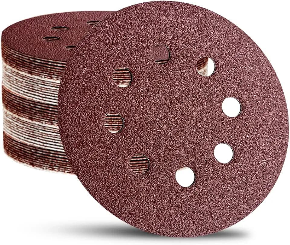 52 Pack 5 Inch 8-Hole Hook and Loop Sanding Discs Sandpaper Red Round 80 Grit Sandpaper for Random Orbital Sander