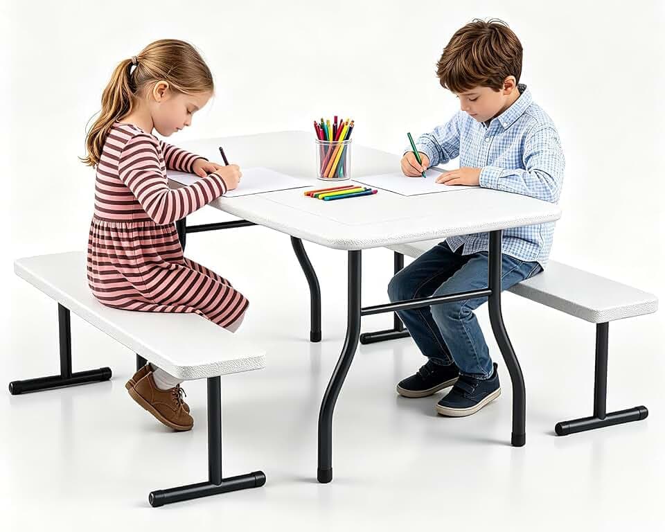 Kids Picnic Table with Benches, 38" Outdoor Toddler Table Set for 4 Children, Heavy Duty HDPE Play Table, 300LBS Capacity, Kids patio table and Chairs for Backyard, Park, Garden, Crafting and Indoor