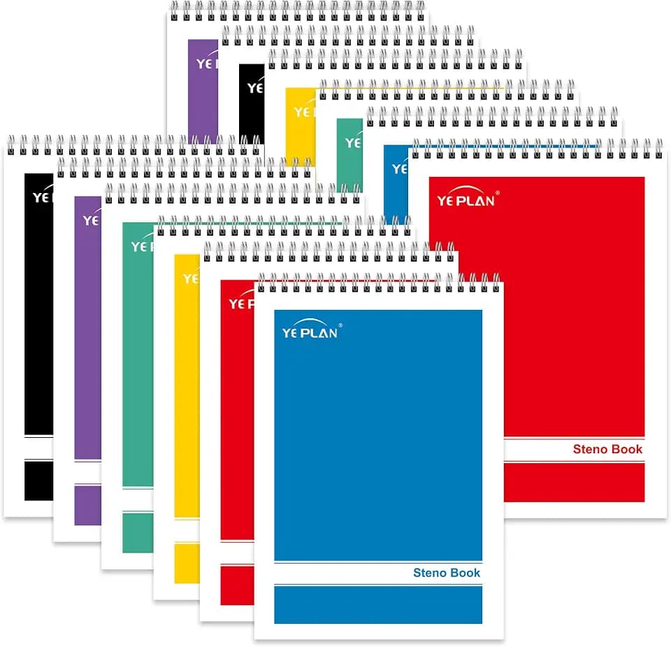 Yeplan Steno Pads Spiral Notebook 6x9 12 Pack, Top Spiral Notebook with Gregg Ruled White Paper, Notebooks & Writing Pads for School, College, Work, Office, Home, 60 Sheets, 6 Assorted Colors
