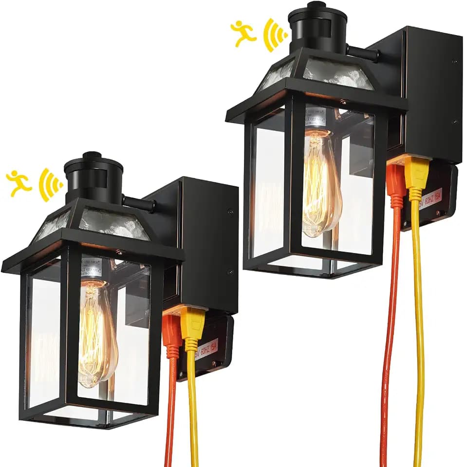 Porch Lights with GFCI Outlet Dusk to Dawn Outdoor Lighting Black 2Pack