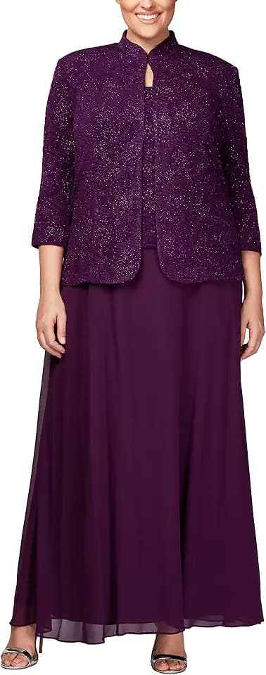 Alex Evenings Womens Long Dress with Mandarin Neckline Jacket